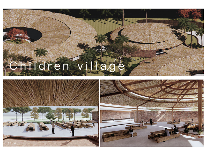 空設系學生阮金玉作品「Children Village」以竹、紅磚等當地的永續材料，入圍紅點設計概念獎
