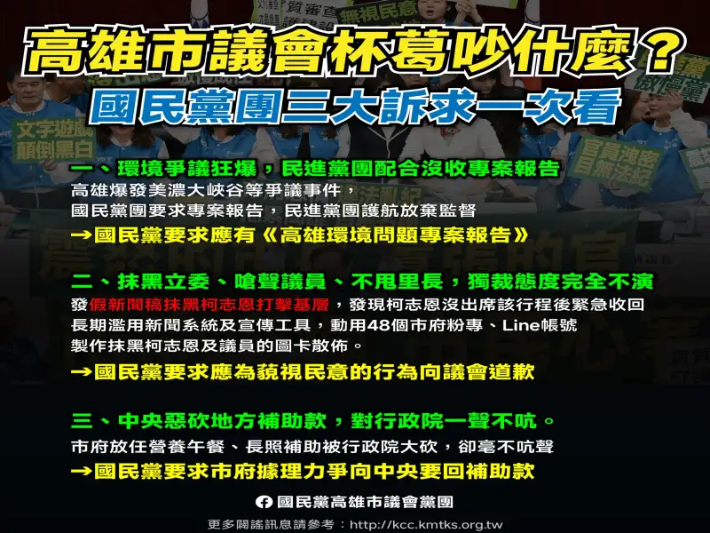 高市議會國民黨團批市府未回應三大訴求：不道歉、不爭取、不報告就不交付