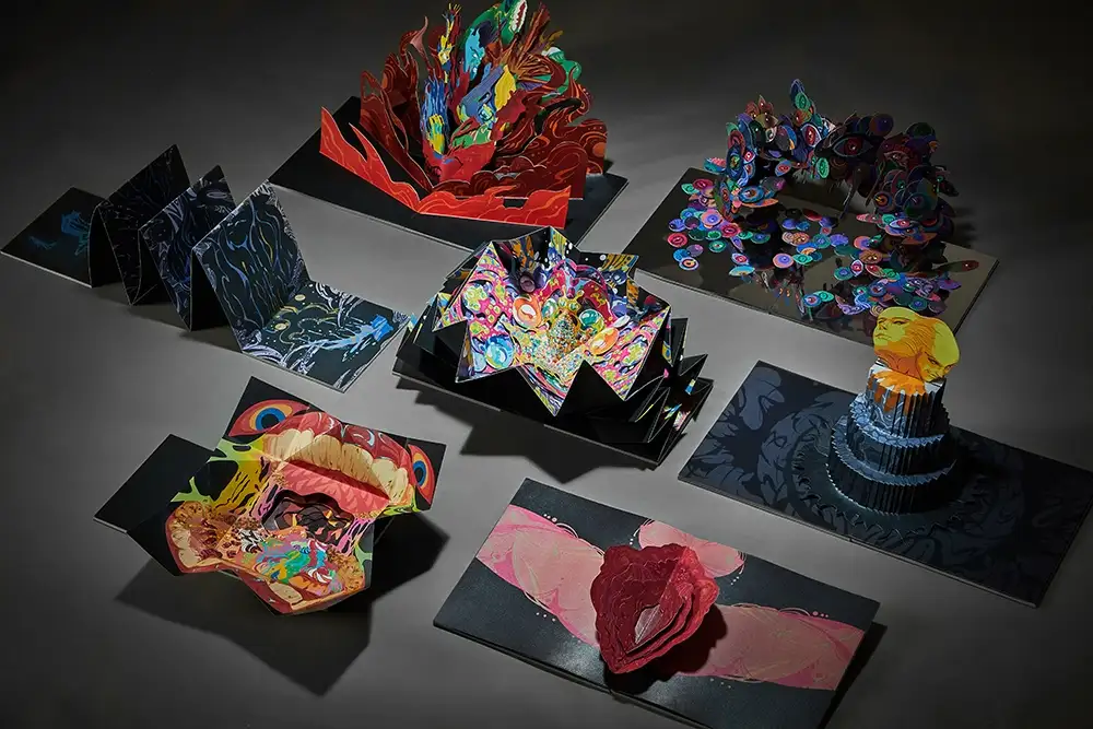 曾薰誼老師指導的《Sin and Virtue, Their Joy》透過插畫結合立體書呈現七原罪不同個性特質。(圖/崑山科技大學視覺傳達設計 提供)