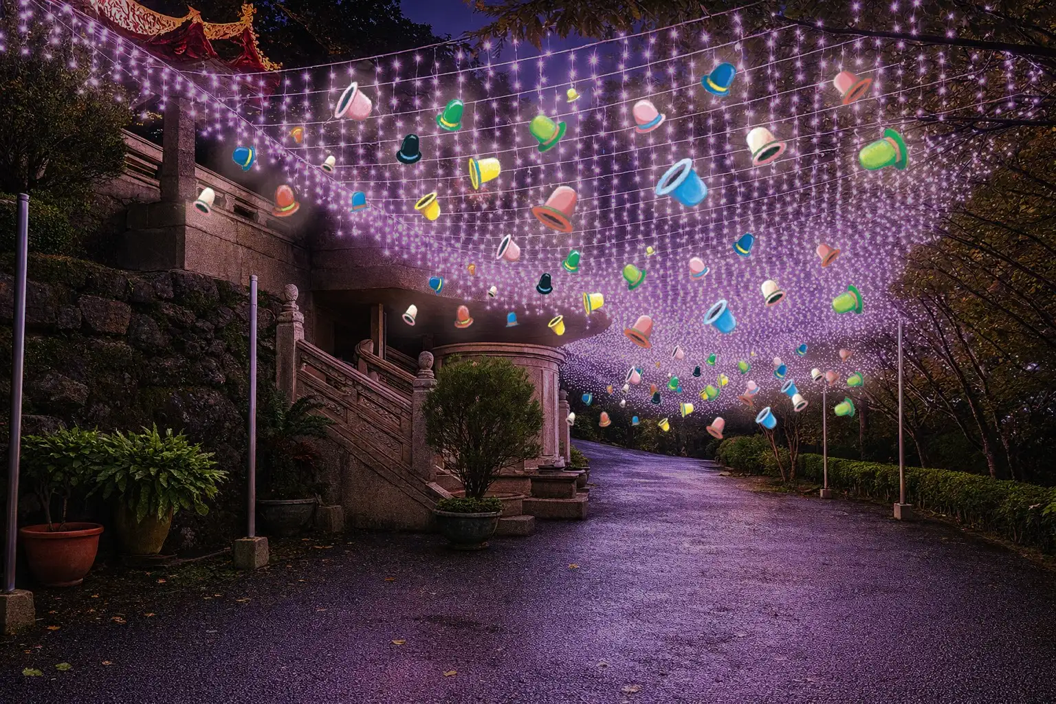 「2026花見櫻花季」首度聯名幾米繪本《閉上眼睛一下下》打造多座互動場景，營造夢幻動人的夜櫻氛圍(圖為模擬示意圖)(圖/台北市政府 提供)