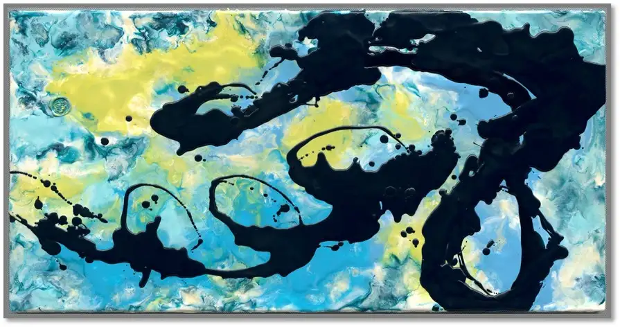 〈風〉，熱蠟彩，40 × 80 公分，2024。蠟彩層次與筆勢變化形塑動態意象，展現書藝在空間中的流動張力。（呂宜珍提供）