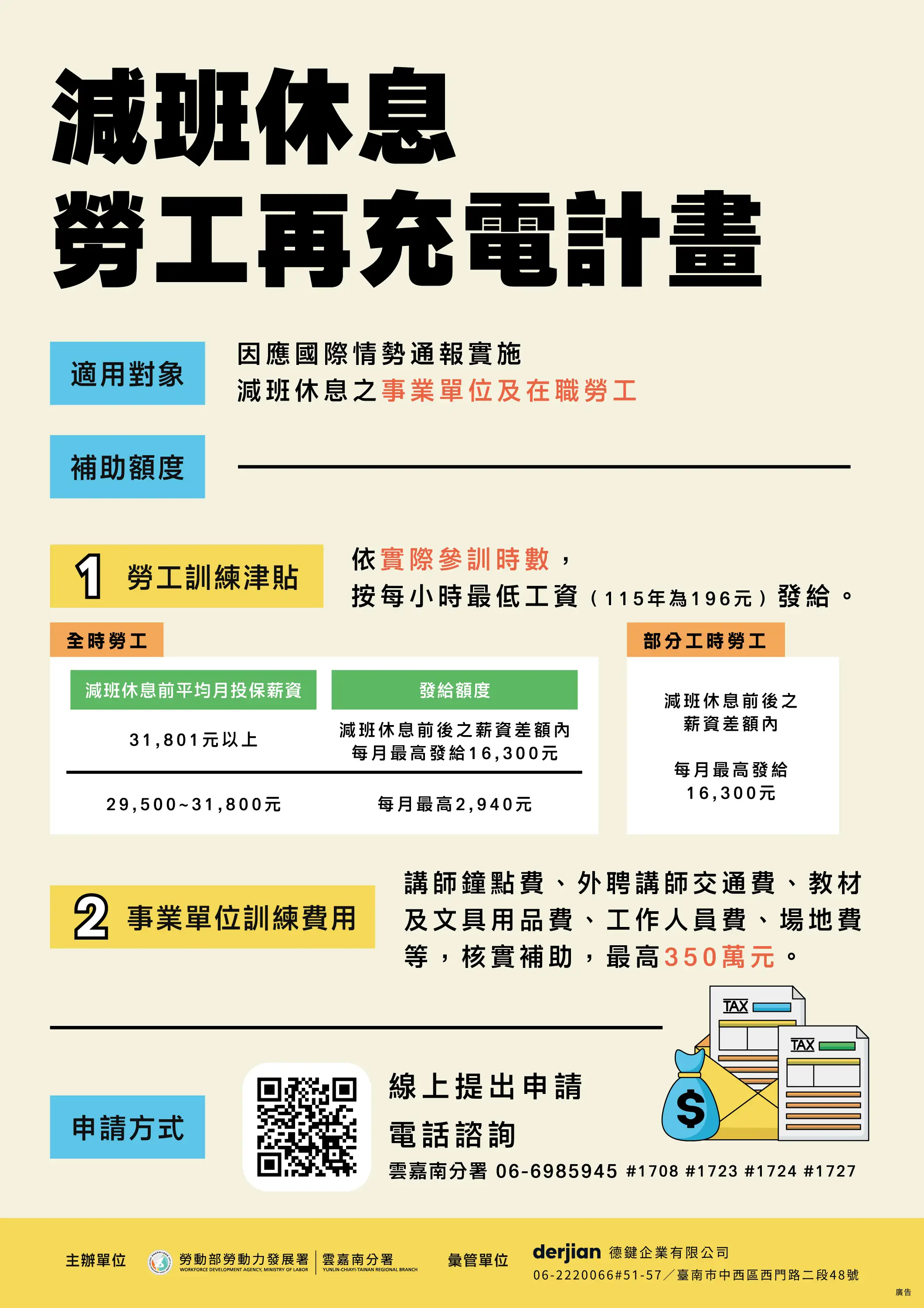 減班休息勞工再充電計畫宣導圖卡。(圖/雲嘉南分署 提供)