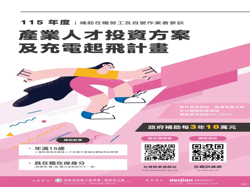 最高補助10萬元　雲嘉南分署560門產投課程助勞工跨域轉職