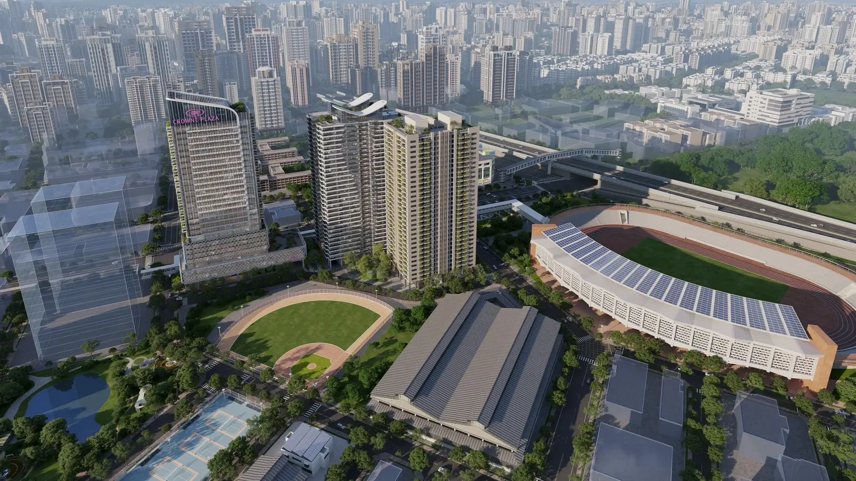 高雄捷運橘線O9苓雅運動園區站BC基地聯合開發案評選出爐，未來將興建3棟地上28、31層複合大樓，打造商辦、飯店與住宅共構的城市新地標。（捷運局提供）