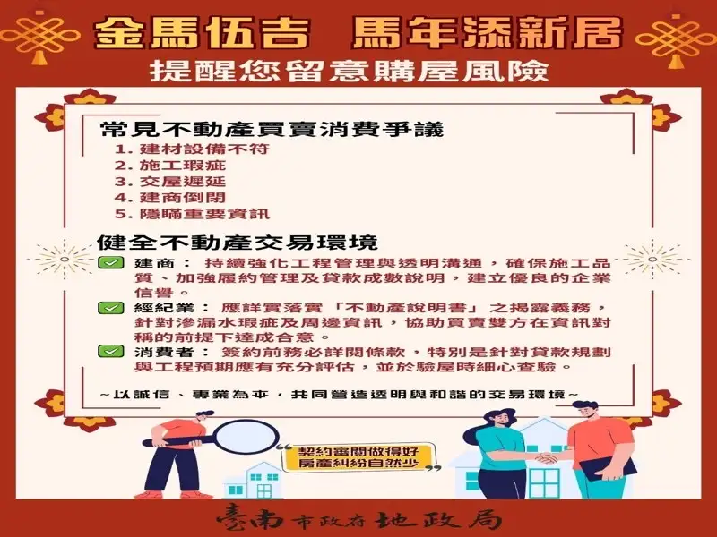 推動府城安居願景 南市府提醒民眾防範購屋、租屋風險