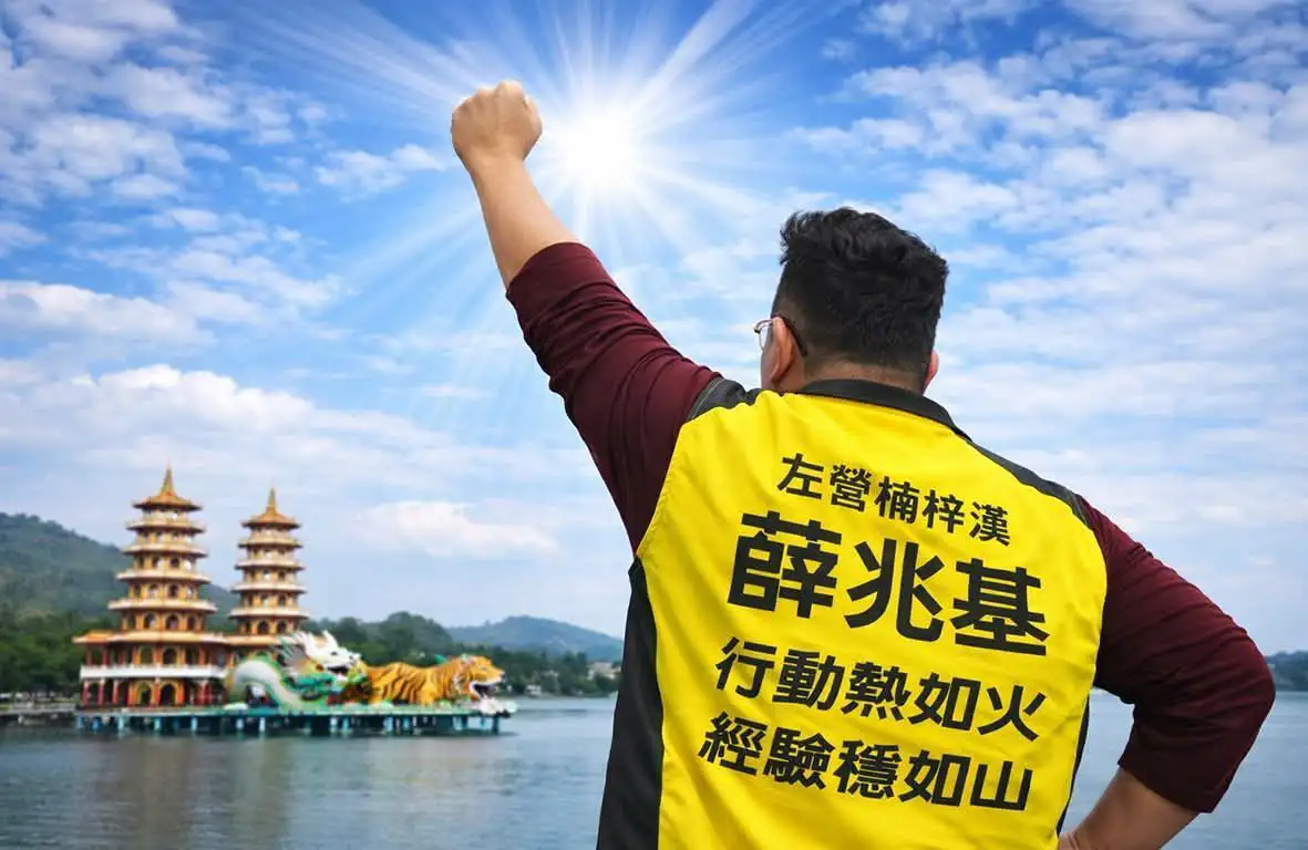 高雄市左楠區市議員參選人薛兆基提出「火山宣言」，強調參選是為翻轉地方發展。（圖/薛兆基提供）