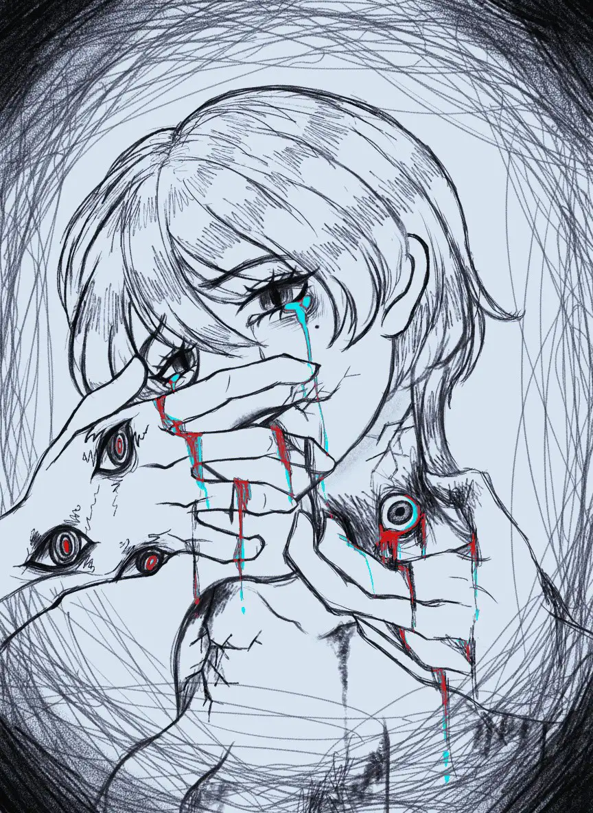 吳子璇作品〈無界之間－共生頻譜〉呈現性別光譜多元樣貌。（記者吳文生攝）