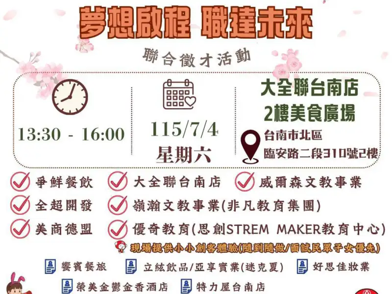 搶搭畢業季求職潮！台南7月3場聯合徵才釋逾700職缺　最高薪上看6萬元