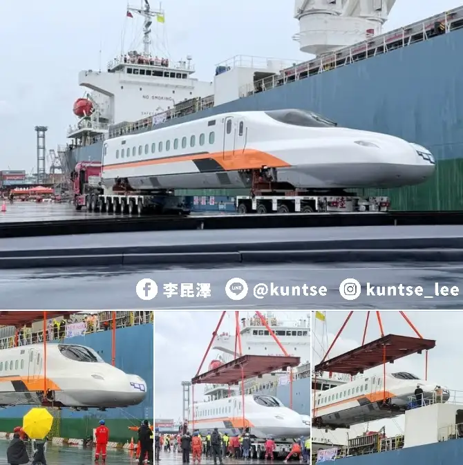 高鐵N700ST新世代列車首組正式抵達高雄港，預計明年7月1日起陸續投入營運，立委李昆澤要求高鐵做好運能、服務及安全3大提升。（李昆澤提供）