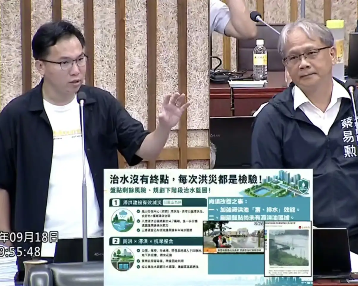 高雄市議員林智鴻表示，鳳山治水工程逐步展現成效，但北堤街等處仍有積淹水情形，市府應持續盤點剩餘風險、補強防洪缺口。（林智鴻提供）