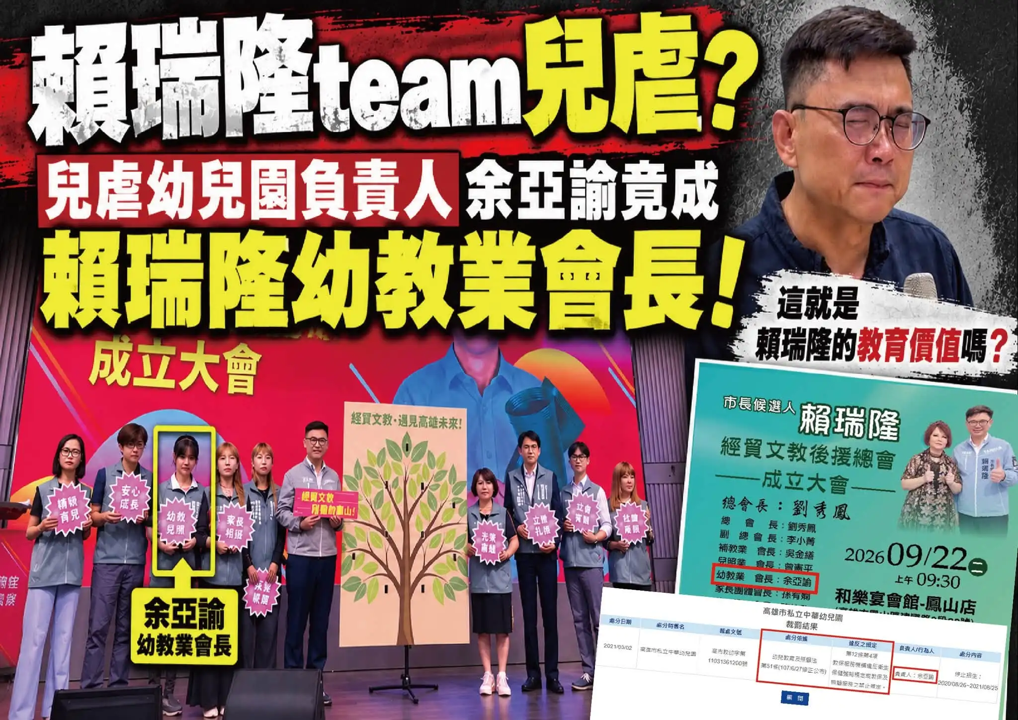 高雄市議員邱于軒重提林園某幼兒園過去遭家長指控不當管教的爭議，要求賴瑞隆說明對相關事件是否事先知情。（取自邱于軒臉書）