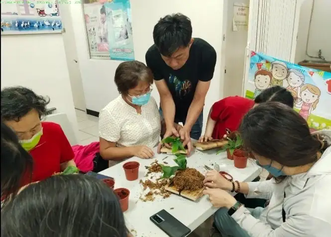 高齡友善課程內容豐富，圖為鹿角蕨手作課程。（記者洪淑玉翻攝）