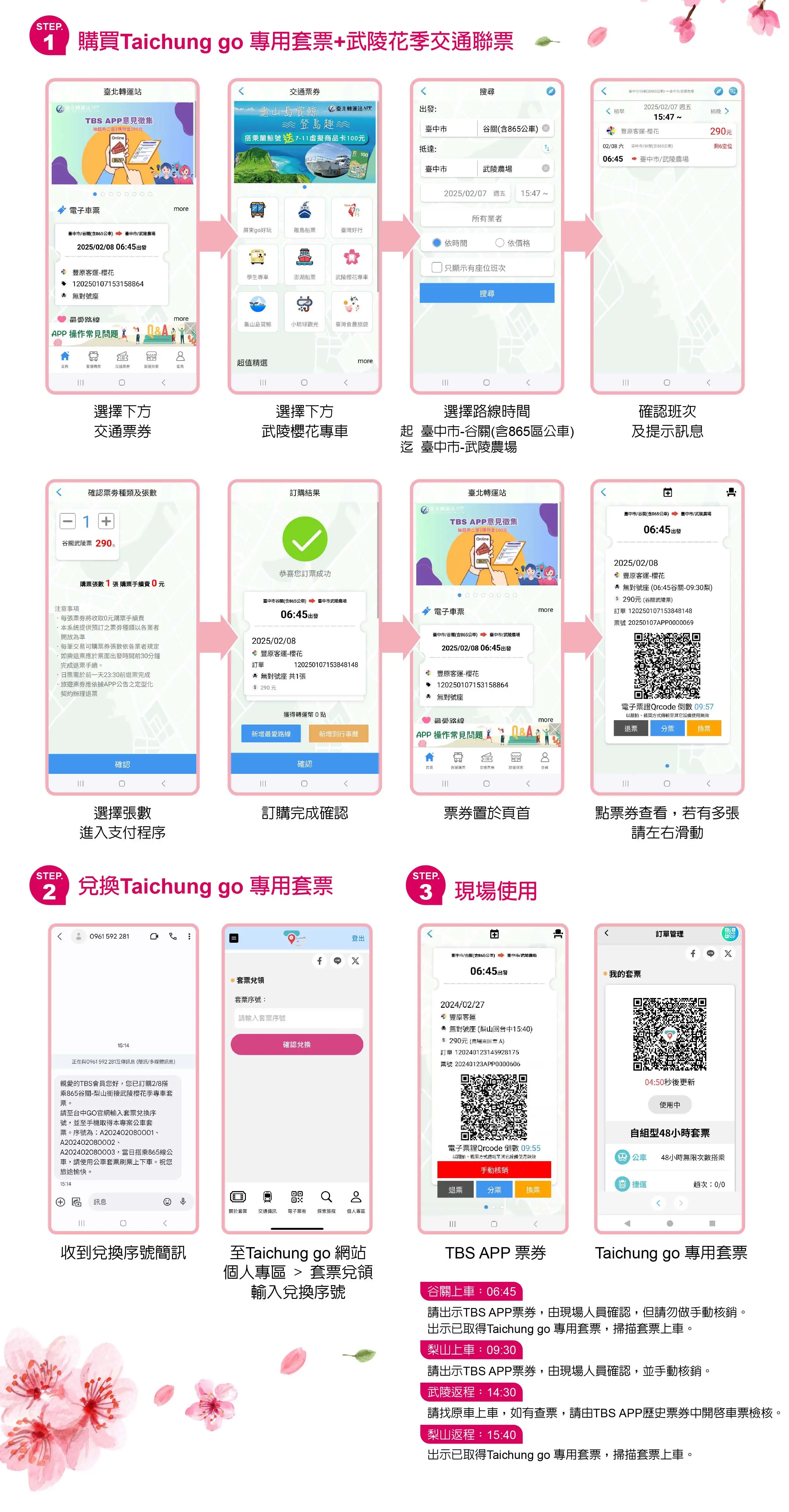 台中武陵櫻花季交通聯票購票流程。(圖/台中市政府提供)