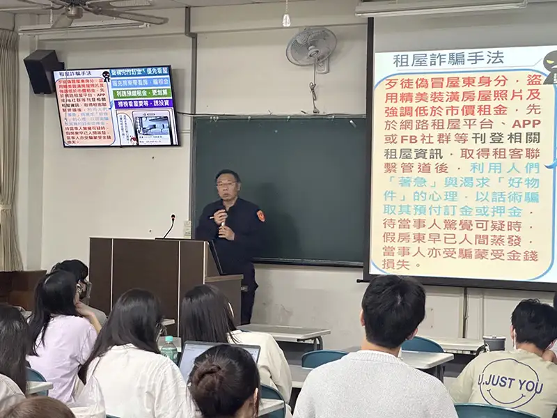 民雄分局長吳俊德前往各大專院校及各國、高中校園，透過校園入班犯罪預防活動結合防詐宣導。(圖/民雄分局提供)