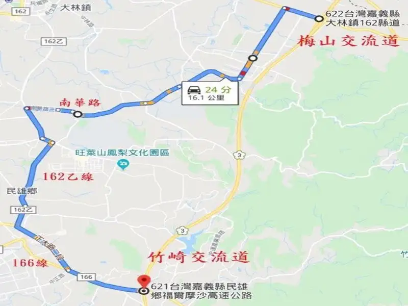 民雄分局針對轄區各觀光景點周邊易雍塞路段，供用路人建議改道路線。(圖/民雄分局提供)