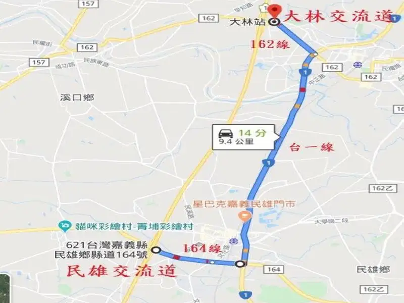 民雄分局針對轄區各觀光景點周邊易雍塞路段，供用路人建議改道路線。(圖/民雄分局提供)