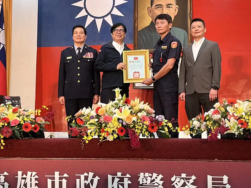 副議長曾俊傑參加警察節慶祝大會,他感謝基層員警捍衛治安的辛勞,衷心向波麗士大人說聲謝謝。(記者吳文欽攝)