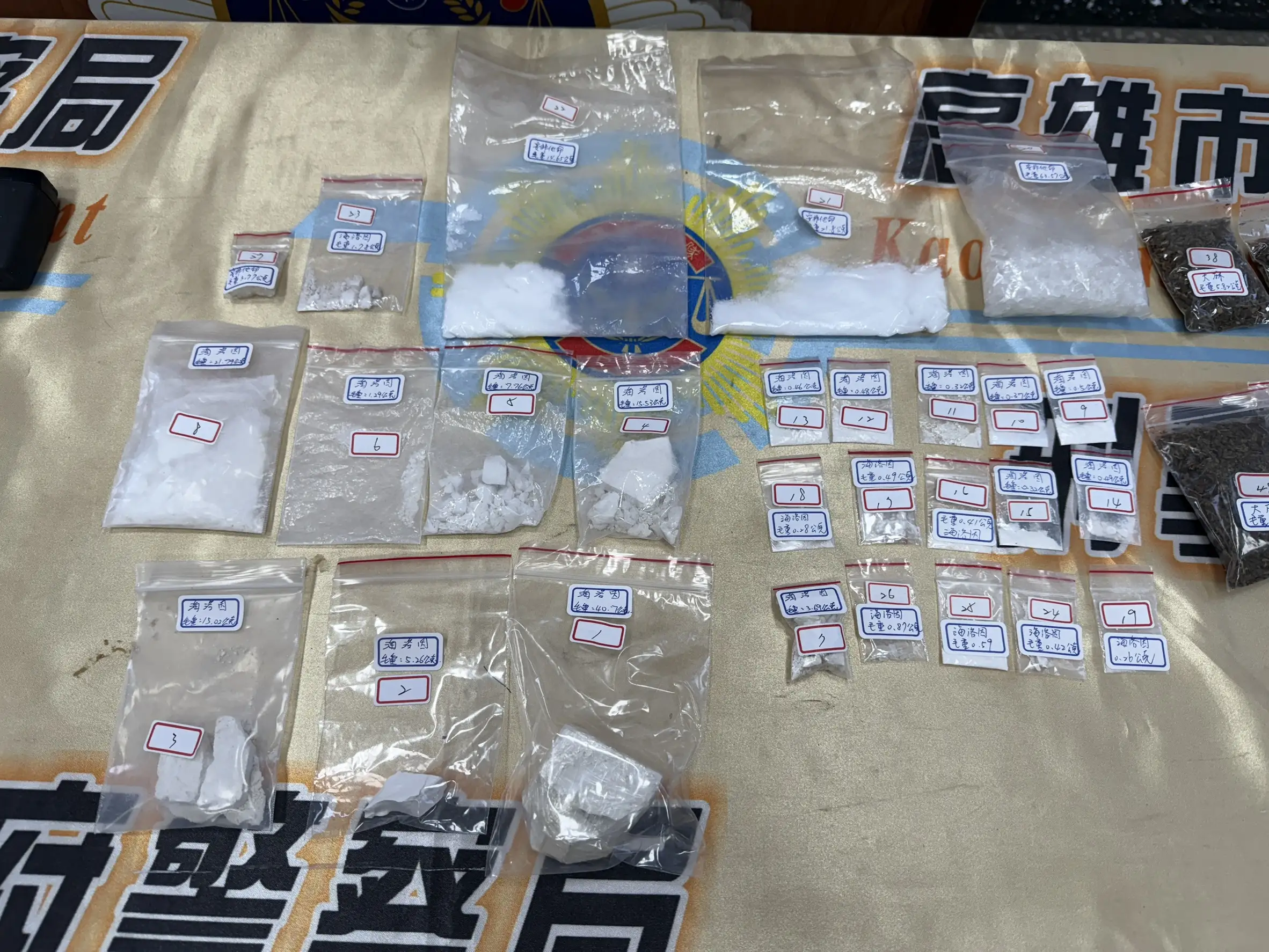 現場查扣第一級毒品海洛因、第二級毒品安非他命與大麻,警方同步查獲現金5萬餘元,疑為販毒所得。(圖/高雄刑事警察大隊 提供)