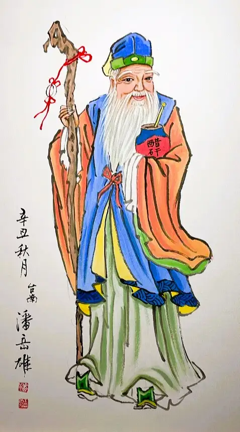 潘岳雄集結府城四大月老的神像特徵於一畫,展現畫藝也突顯創作巧思。(圖/臺南市政府觀旅局 提供)