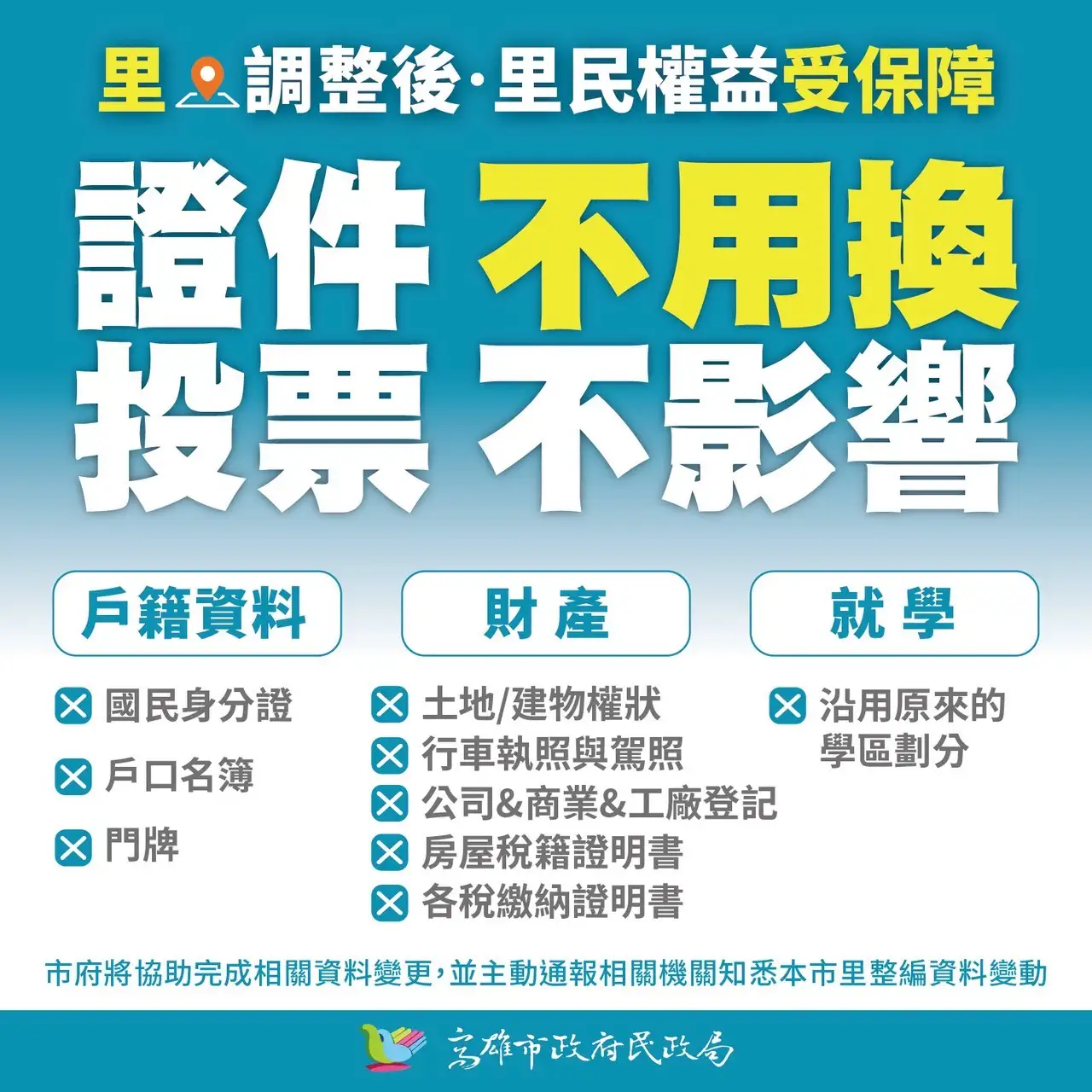 民政局在龍水里分里說明會現場展示分里說明海報,向里民解說分里目的與權益保障。(記者吳文生攝)