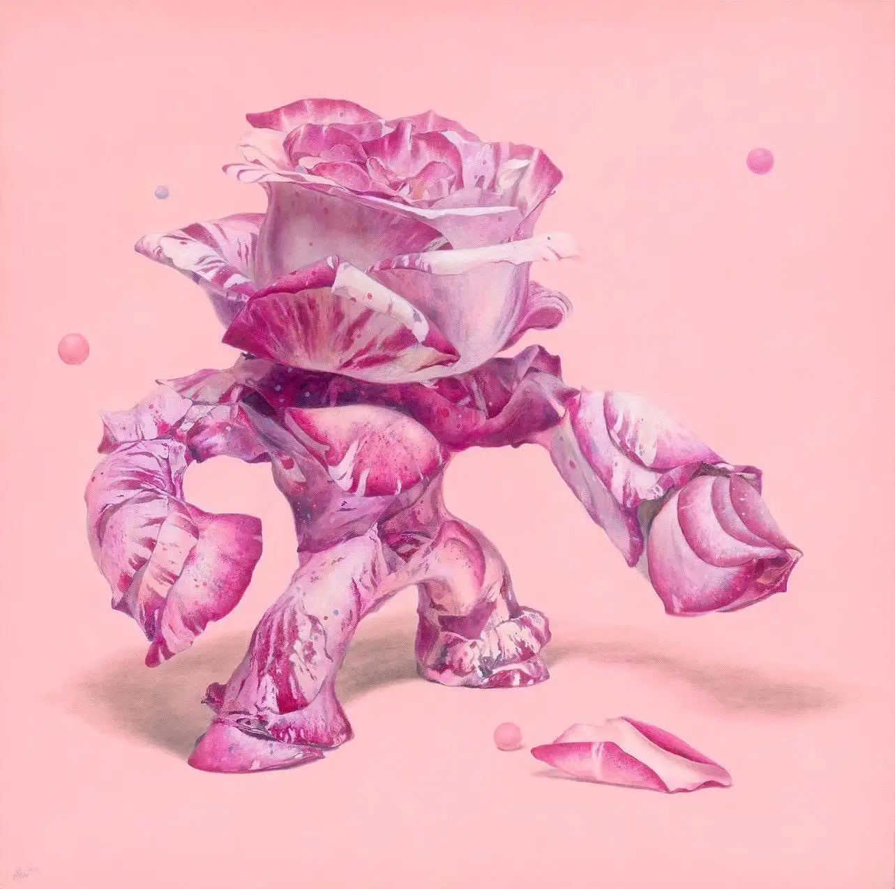 <花朵星⼈類> 100 cm × 100cm。已被收藏。(圖/玲廊滿藝  提供)